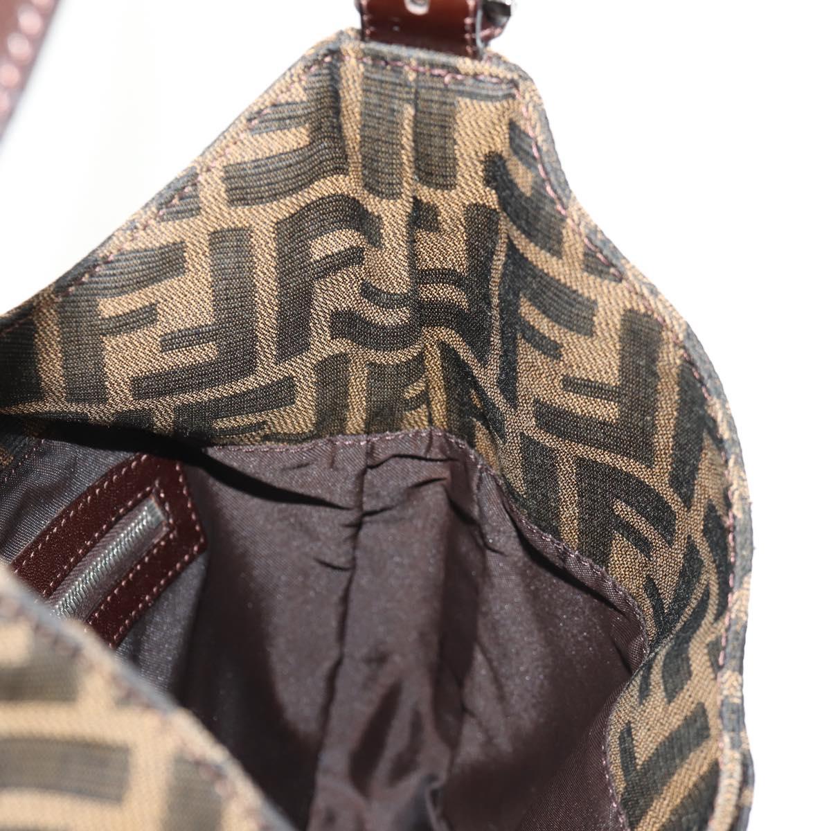 FENDI Zucca Canvas Mamma Baguette Shoulder Bag Black Brown Auth am9876V