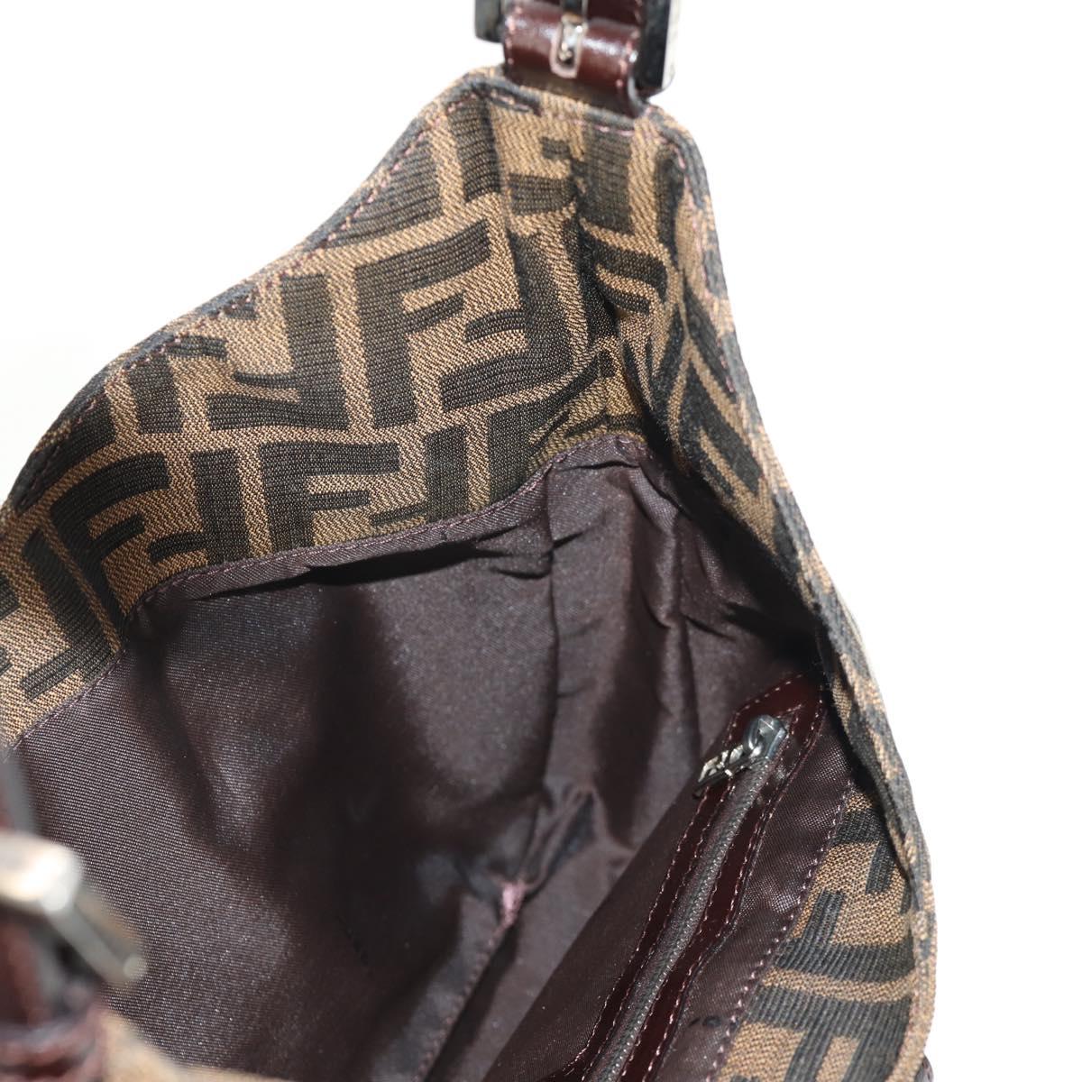 FENDI Zucca Canvas Mamma Baguette Shoulder Bag Black Brown Auth am9876V
