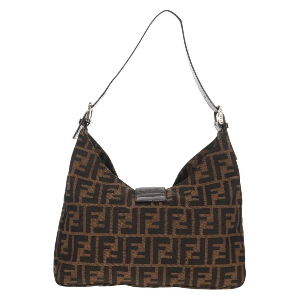 FENDI Zucca Canvas Mamma Baguette Shoulder Bag Black Brown Auth am9876V