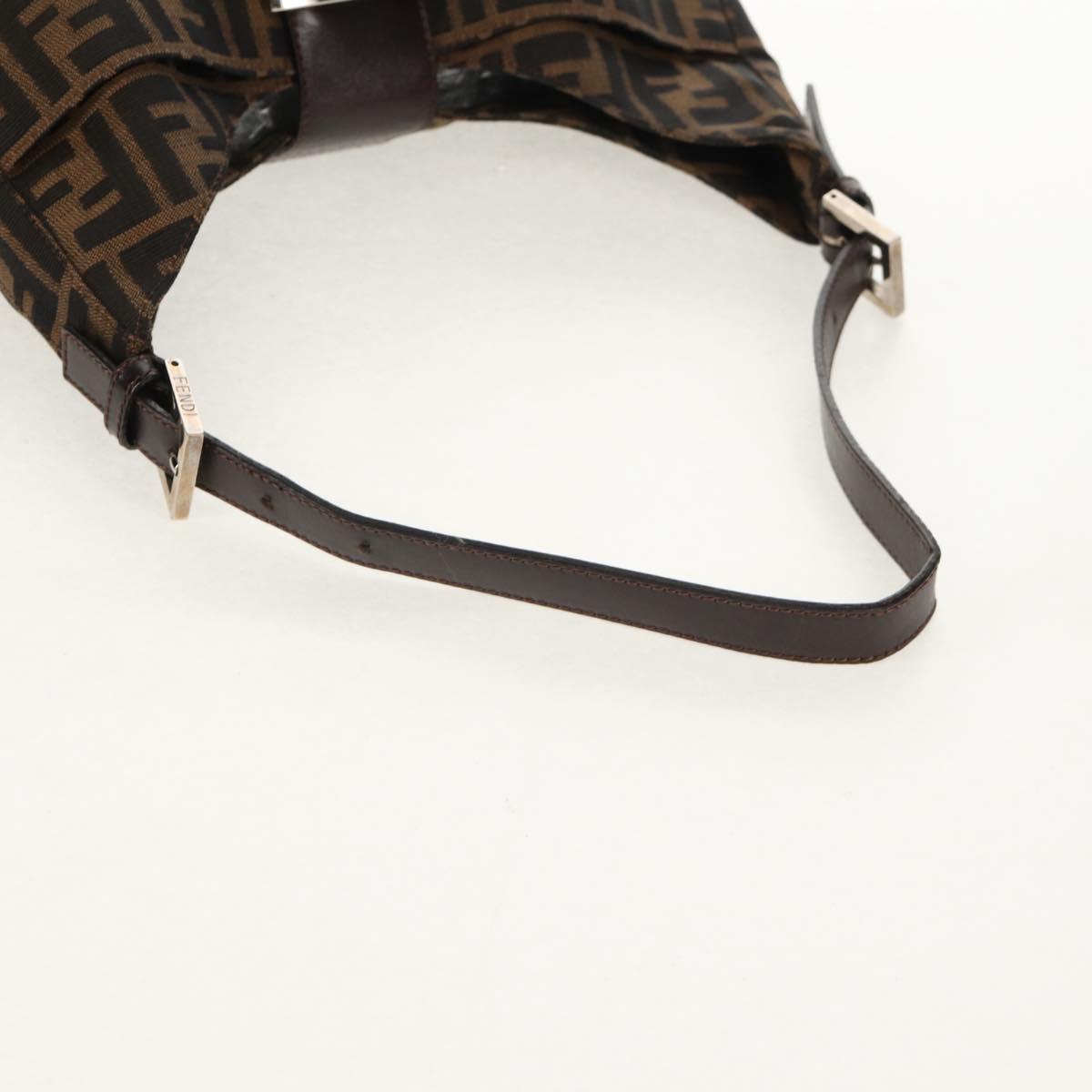 FENDI Zucca Canvas Mamma Baguette Shoulder Bag Black Brown Auth am9876V