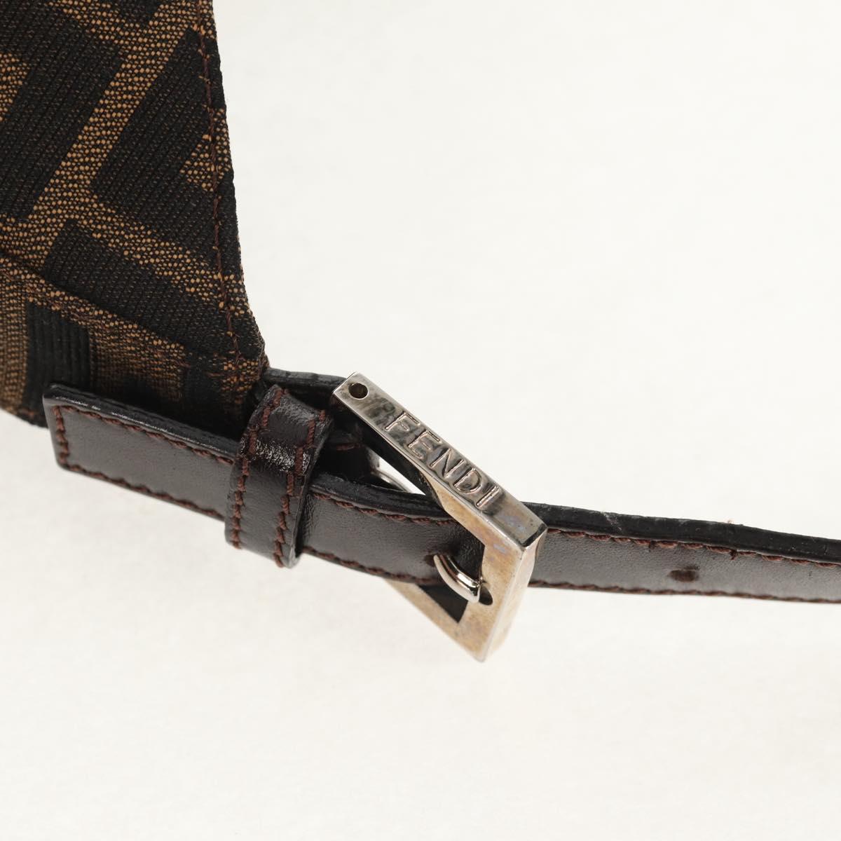 FENDI Zucca Canvas Mamma Baguette Shoulder Bag Black Brown Auth am9876V