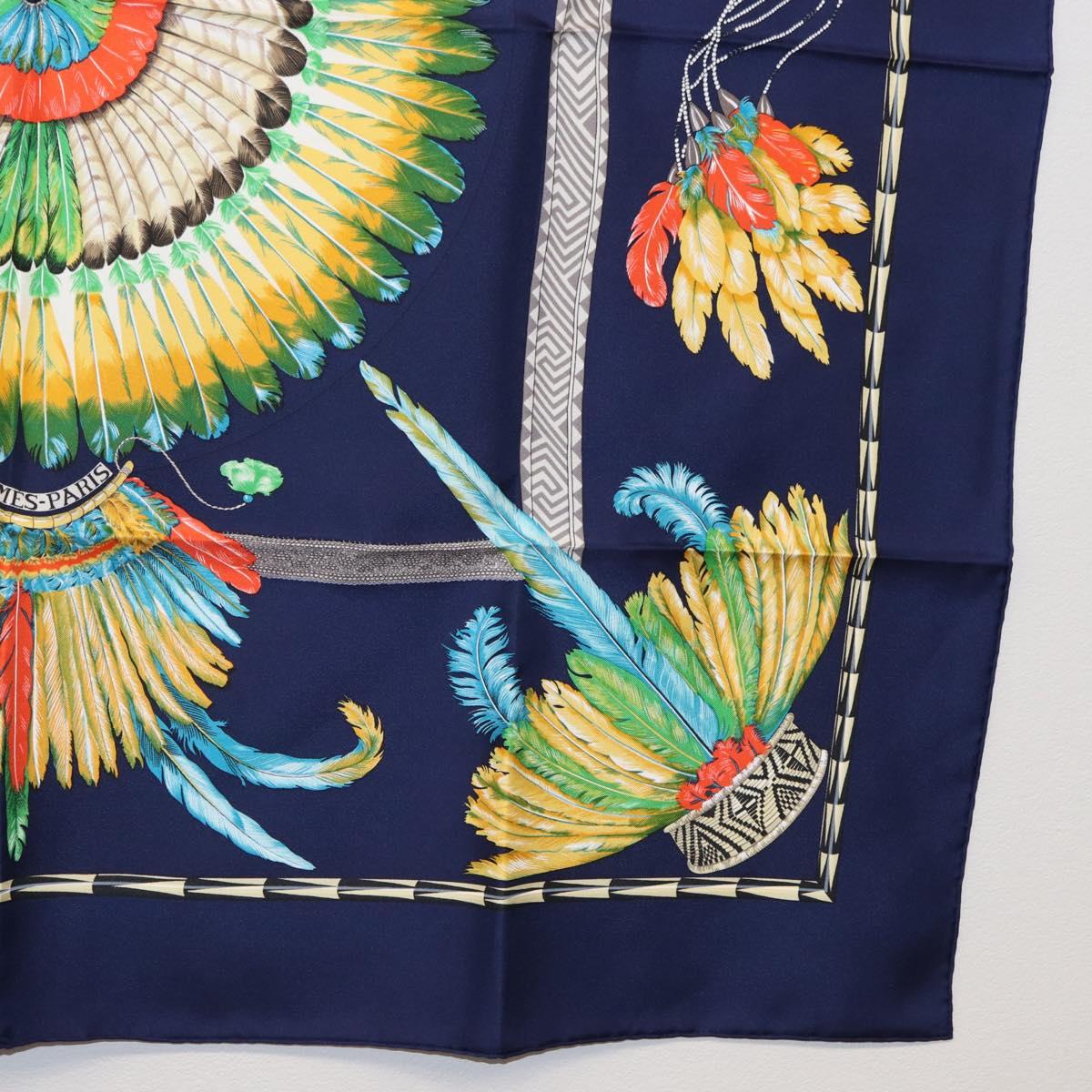 HERMES Carre 90 Scarf Silk ""BRAZIL"" Navy Auth am9883