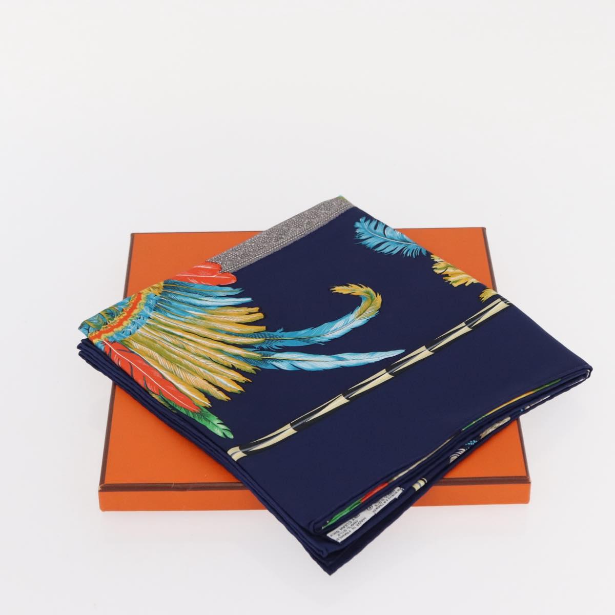 HERMES Carre 90 Scarf Silk ""BRAZIL"" Navy Auth am9883