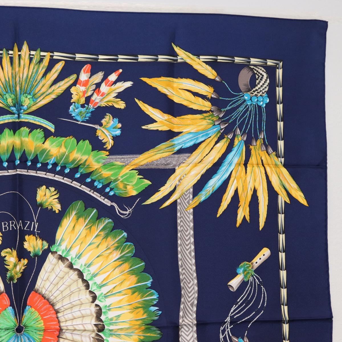 HERMES Carre 90 Scarf Silk ""BRAZIL"" Navy Auth am9883