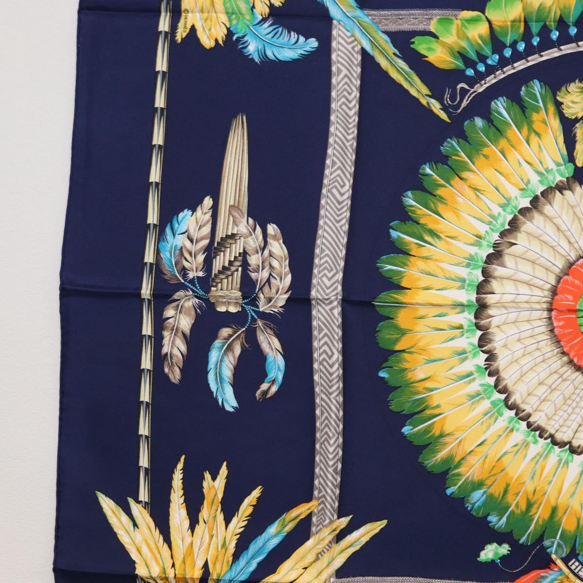 HERMES Carre 90 Scarf Silk ""BRAZIL"" Navy Auth am9883