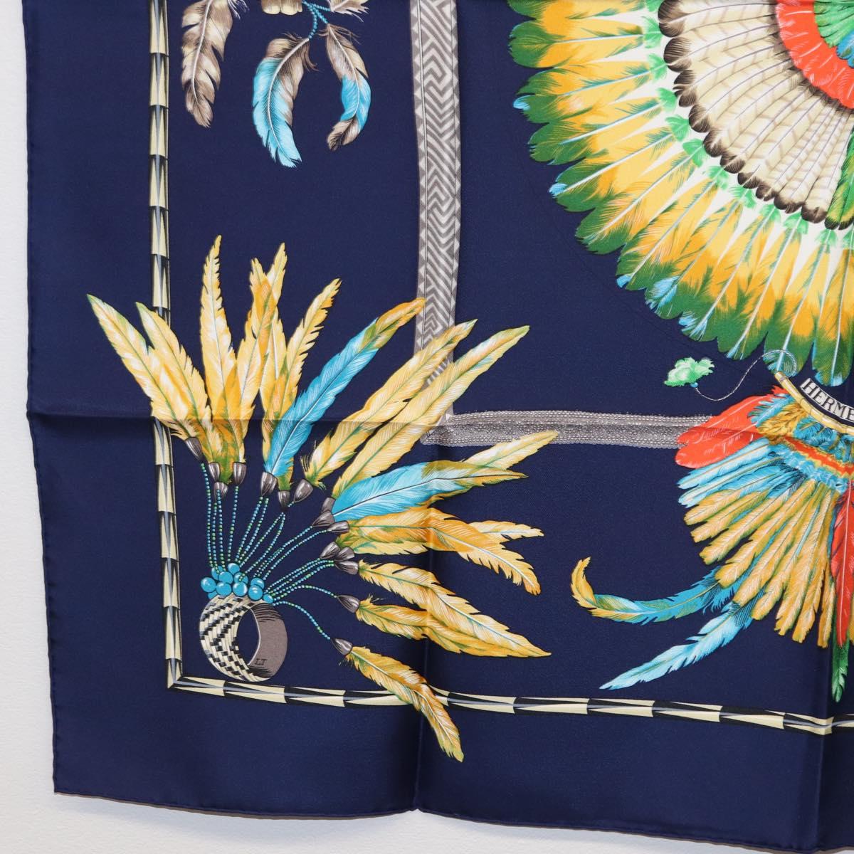 HERMES Carre 90 Scarf Silk ""BRAZIL"" Navy Auth am9883