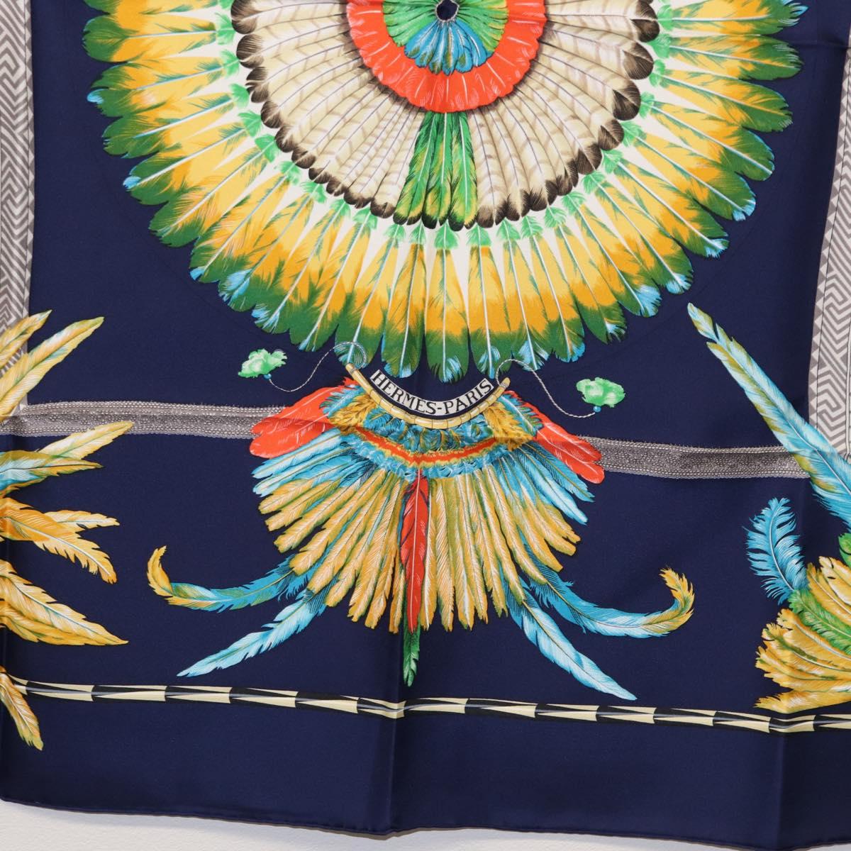 HERMES Carre 90 Scarf Silk ""BRAZIL"" Navy Auth am9883