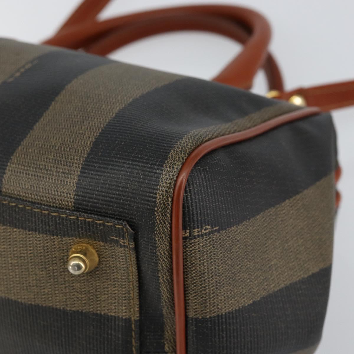 FENDI Pecan Canvas Mini Boston Bag PVC 2way Black Brown gold Auth am9884