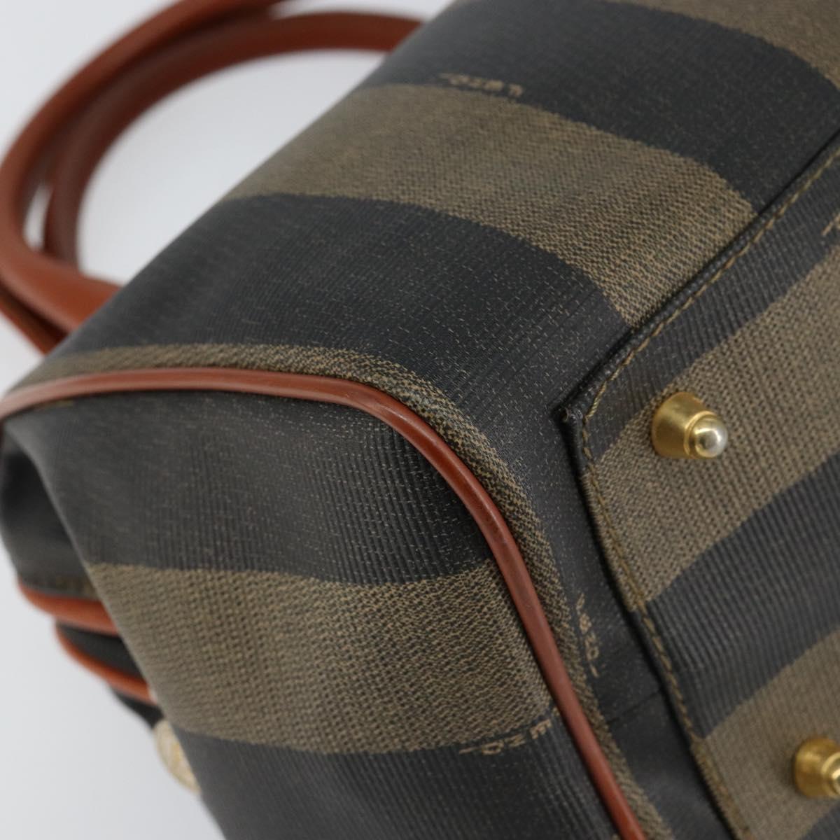 FENDI Pecan Canvas Mini Boston Bag PVC 2way Black Brown gold Auth am9884