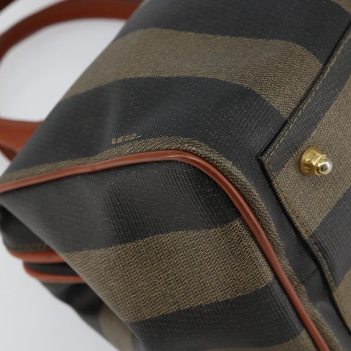 FENDI Pecan Canvas Mini Boston Bag PVC 2way Black Brown gold Auth am9884