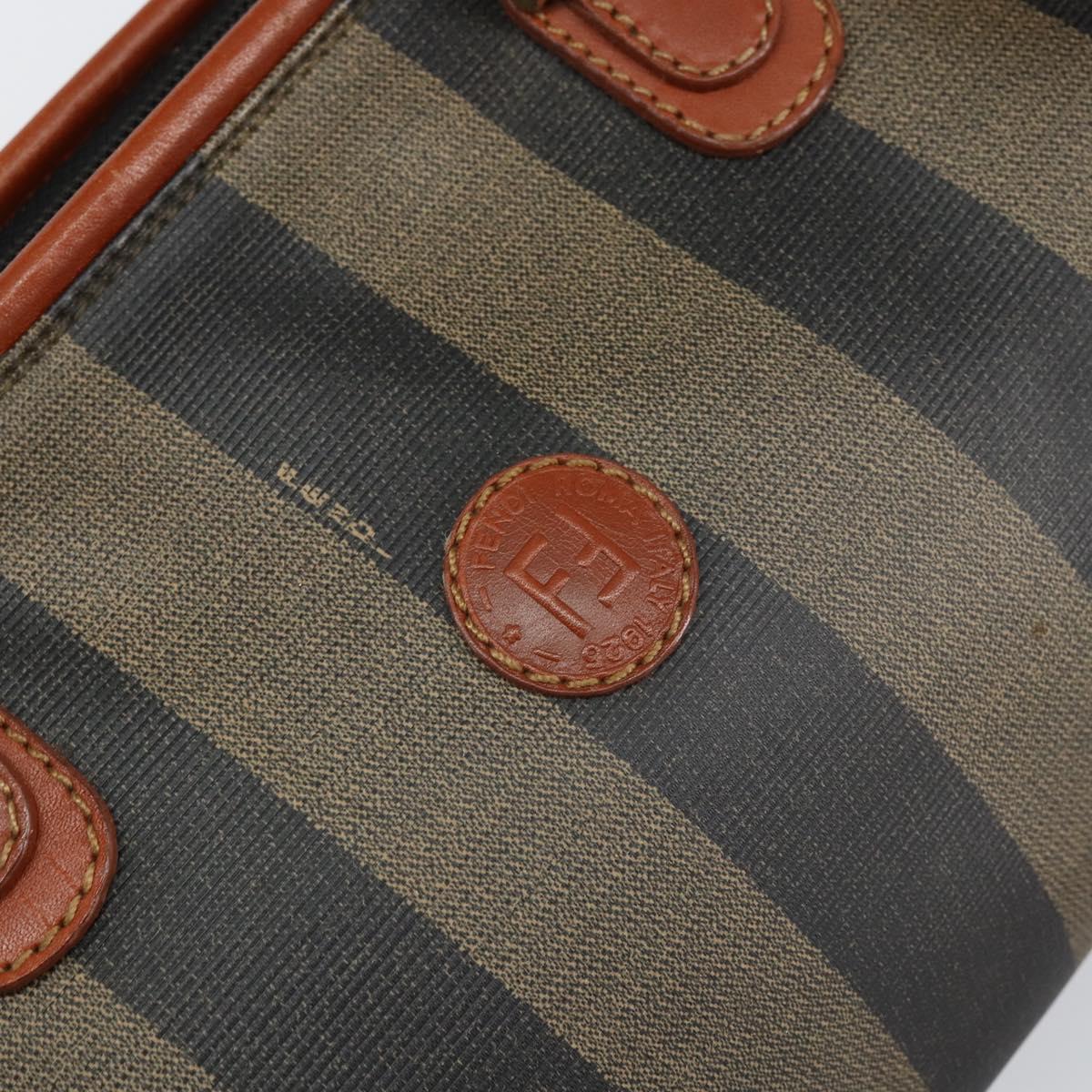 FENDI Pecan Canvas Mini Boston Bag PVC 2way Black Brown gold Auth am9884