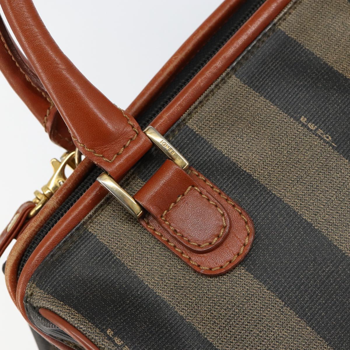 FENDI Pecan Canvas Mini Boston Bag PVC 2way Black Brown gold Auth am9884