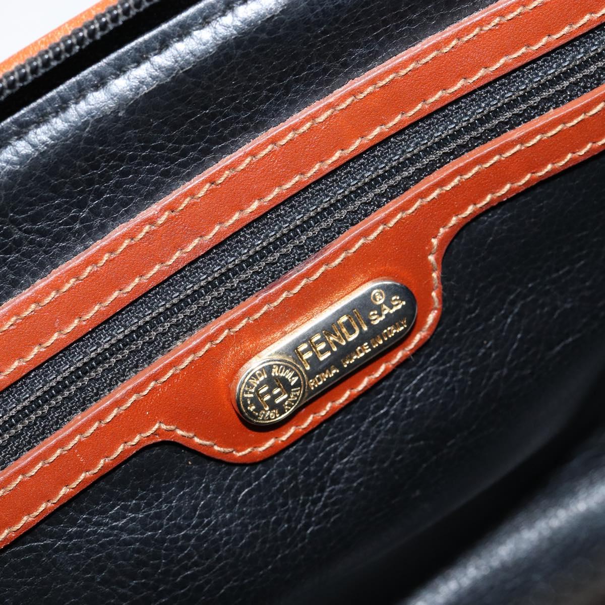 FENDI Pecan Canvas Mini Boston Bag PVC 2way Black Brown gold Auth am9884