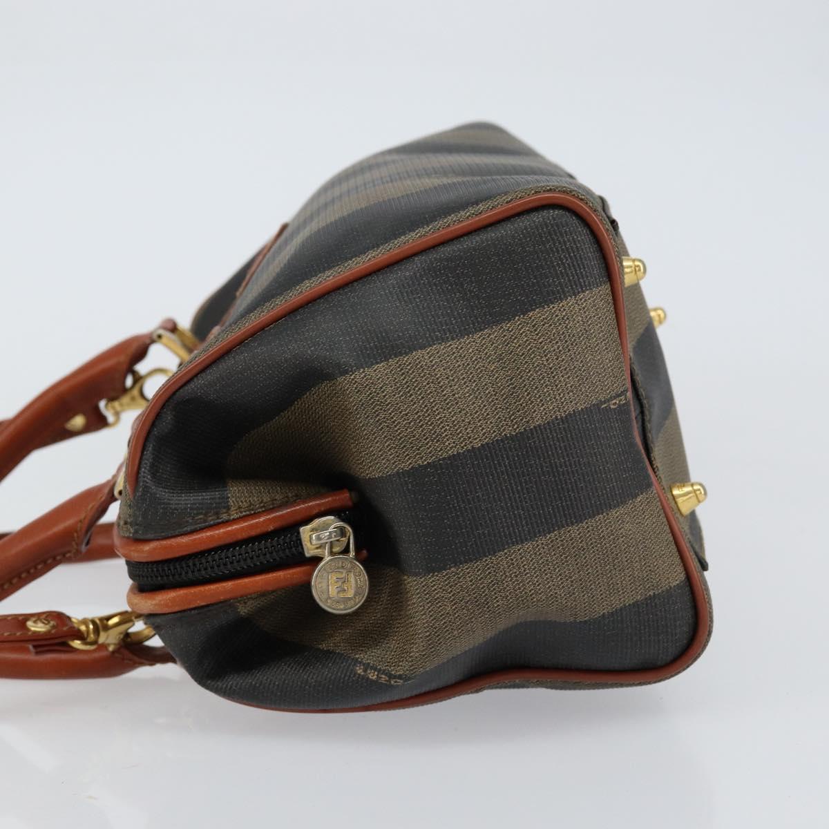 FENDI Pecan Canvas Mini Boston Bag PVC 2way Black Brown gold Auth am9884