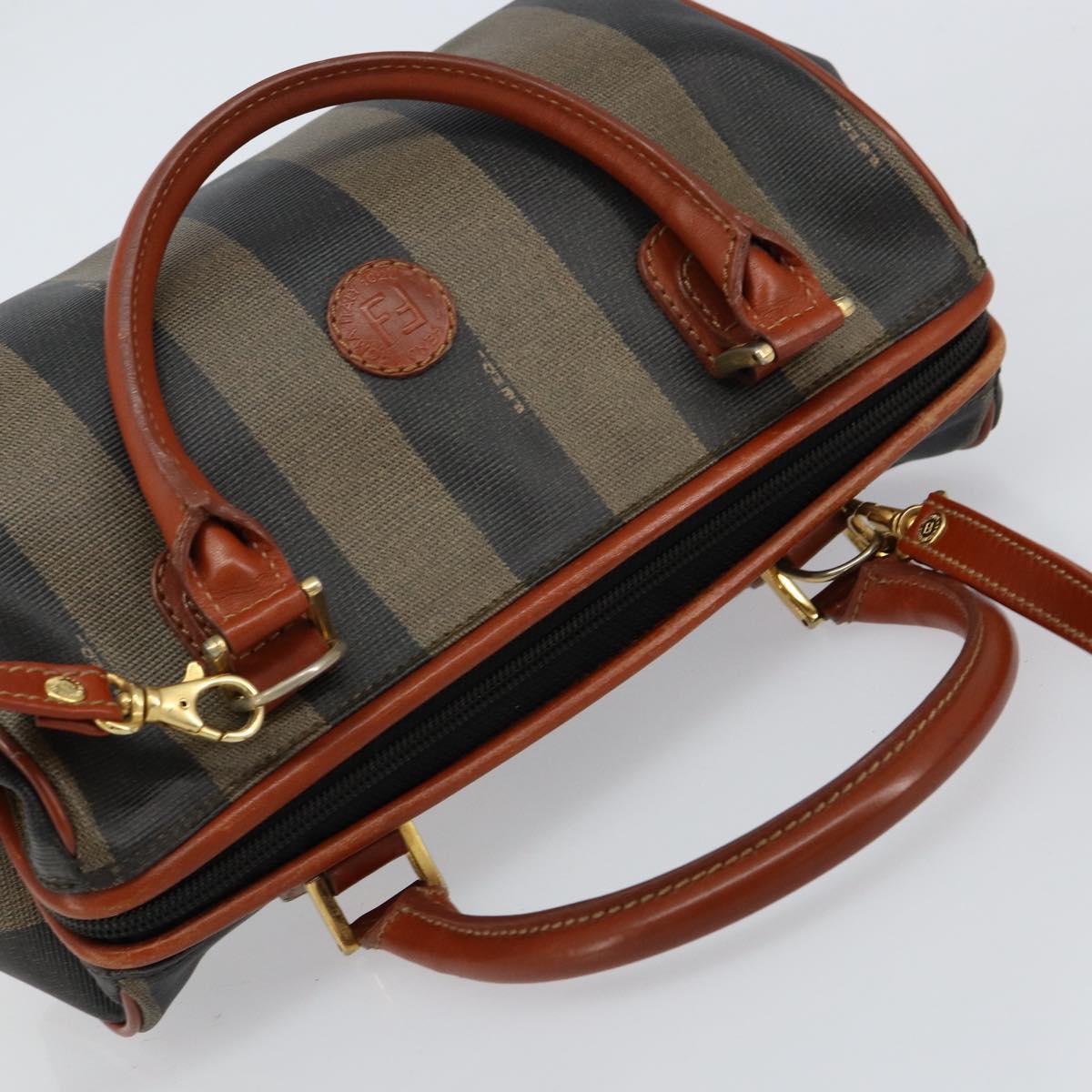 FENDI Pecan Canvas Mini Boston Bag PVC 2way Black Brown gold Auth am9884