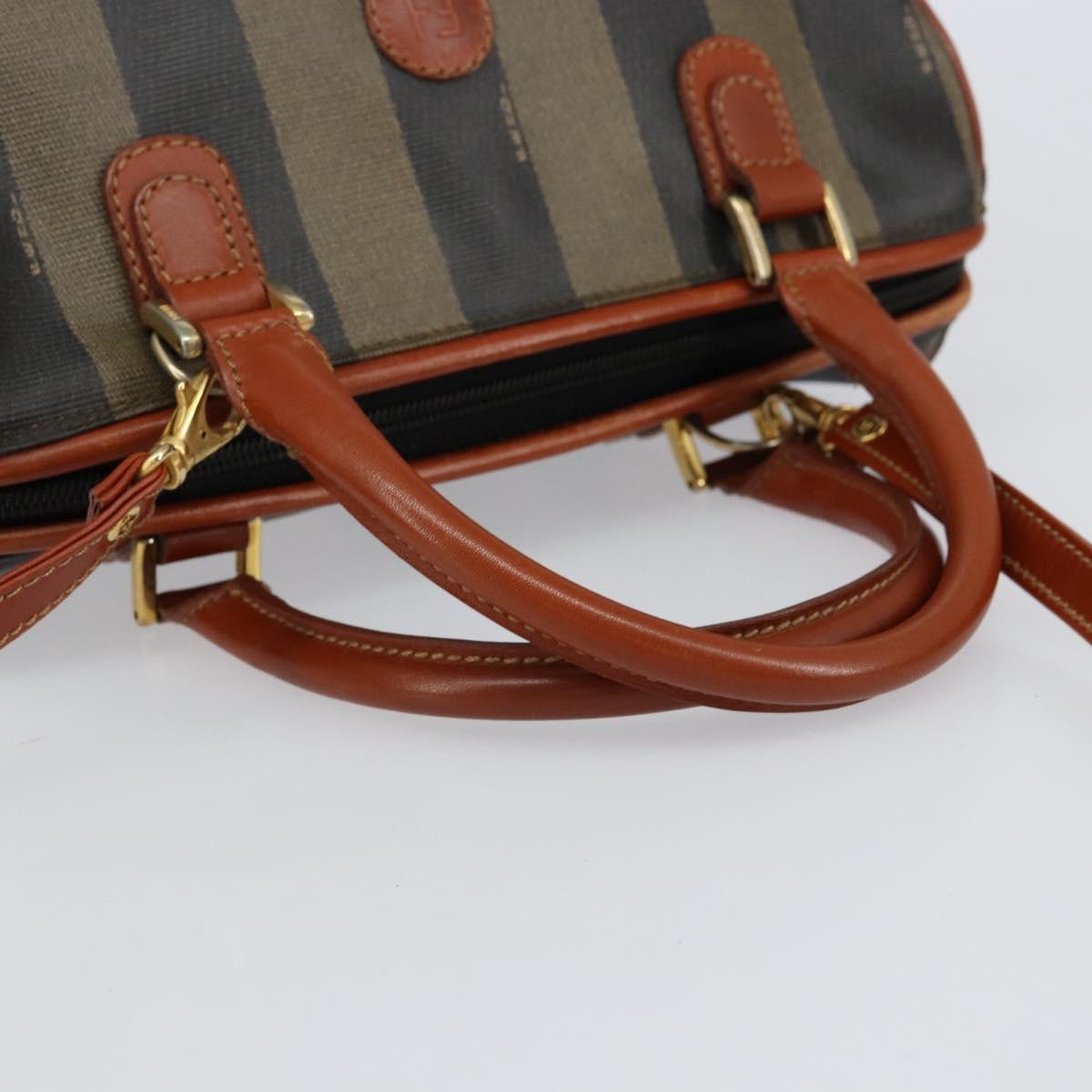 FENDI Pecan Canvas Mini Boston Bag PVC 2way Black Brown gold Auth am9884
