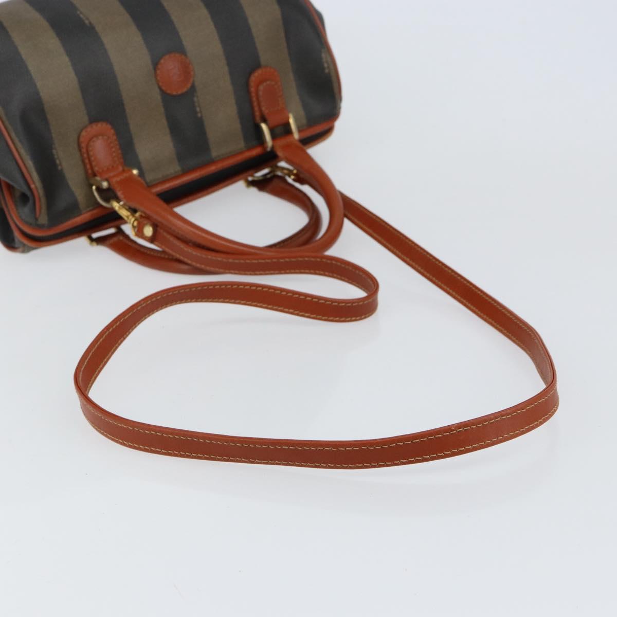 FENDI Pecan Canvas Mini Boston Bag PVC 2way Black Brown gold Auth am9884