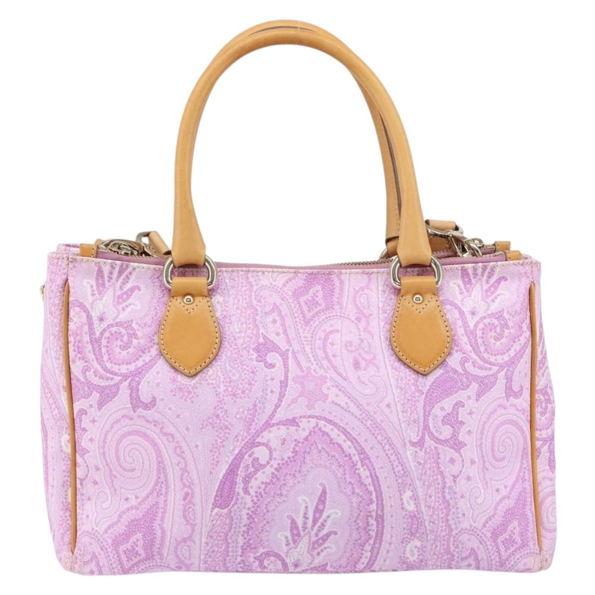 ETRO Paisley Hand Bag PVC Leather 2way Pink Gold Auth am9887