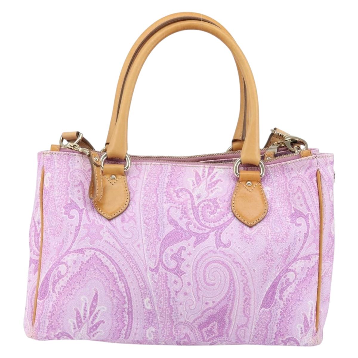 ETRO Paisley Hand Bag PVC Leather 2way Pink Gold Auth am9887
