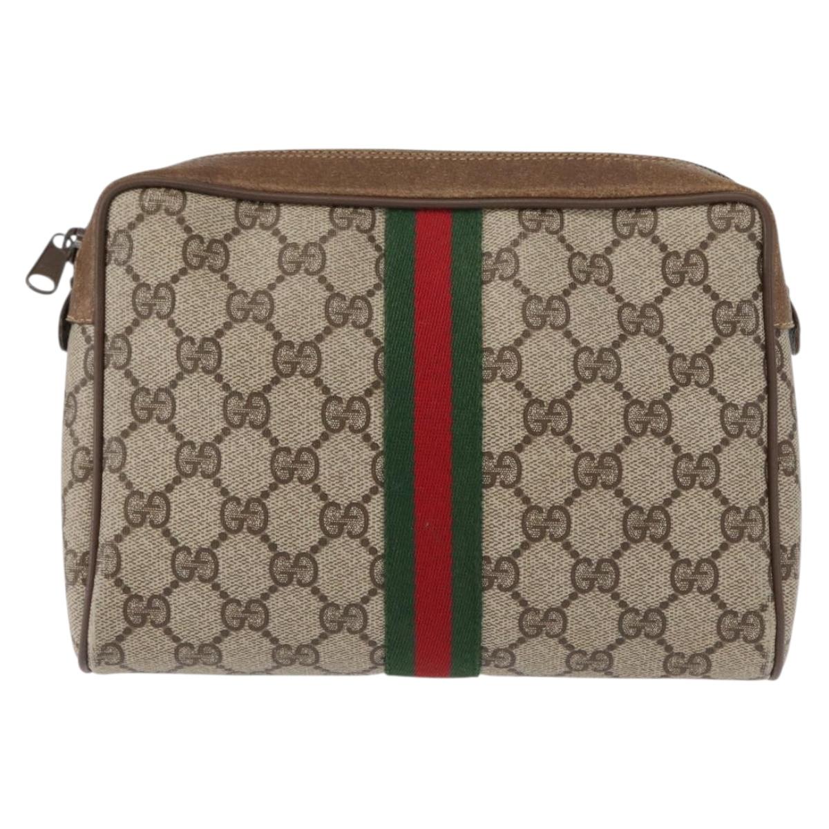 GUCCI GG Supreme Web Sherry Line Clutch Bag PVC Beige Gold 89 01 012 Auth am9888