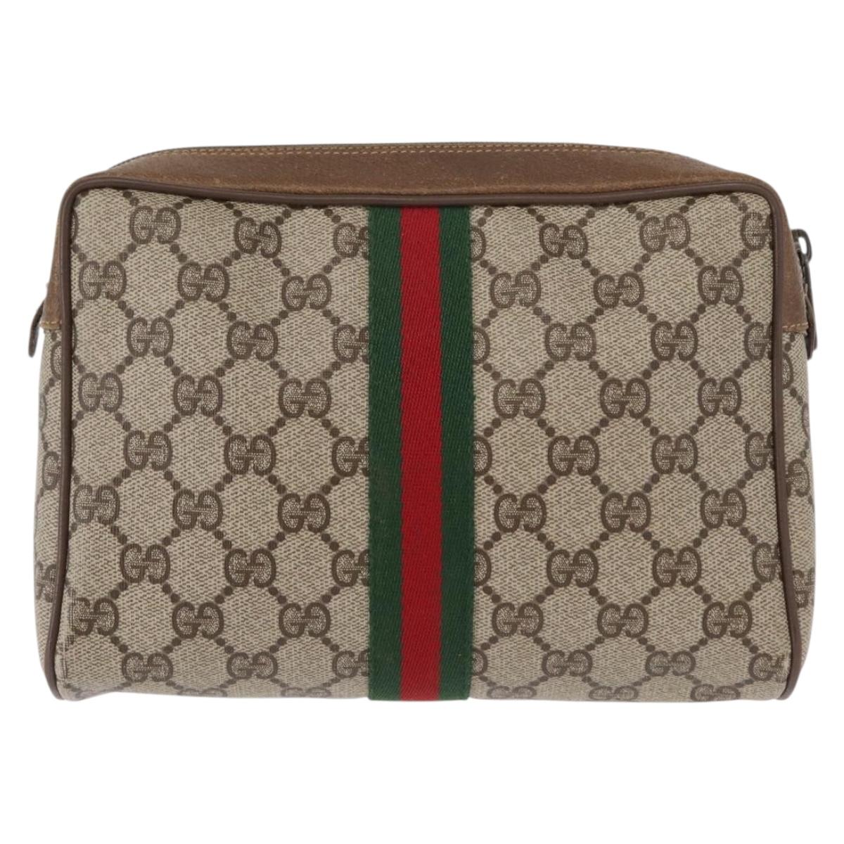 GUCCI GG Supreme Web Sherry Line Clutch Bag PVC Beige Gold 89 01 012 Auth am9888