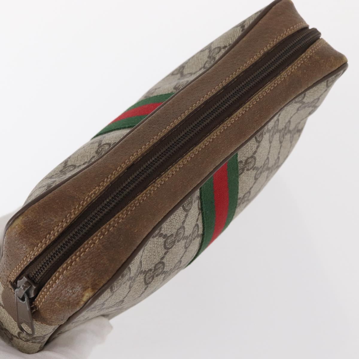 GUCCI GG Supreme Web Sherry Line Clutch Bag PVC Beige Gold 89 01 012 Auth am9888