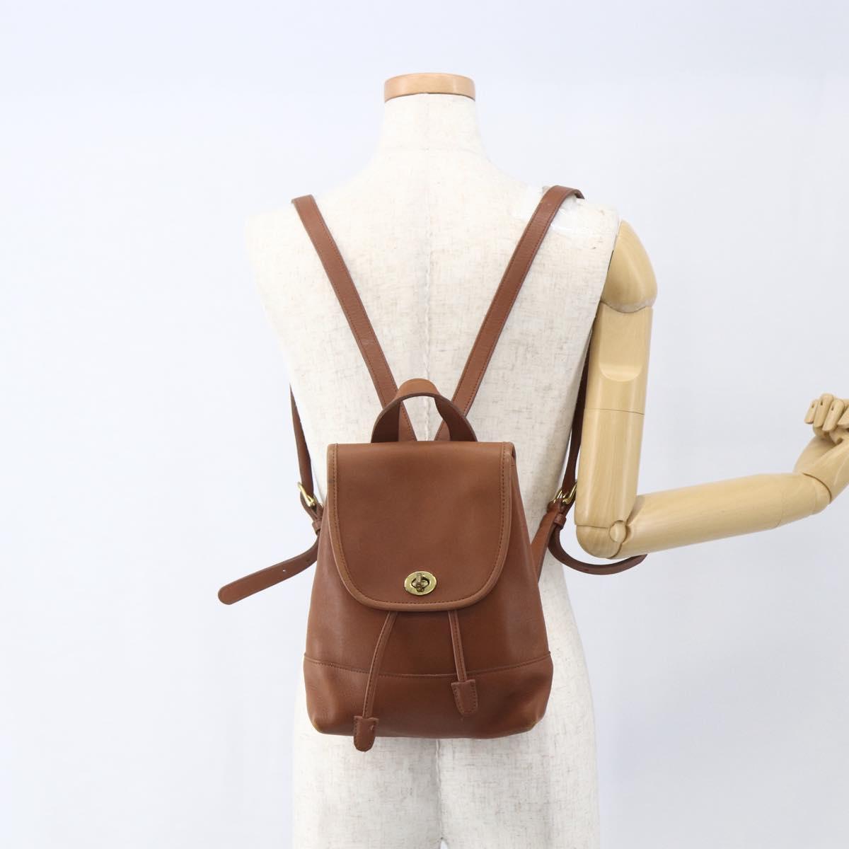 Coach Backpack Leather Brown Gold Auth am9891