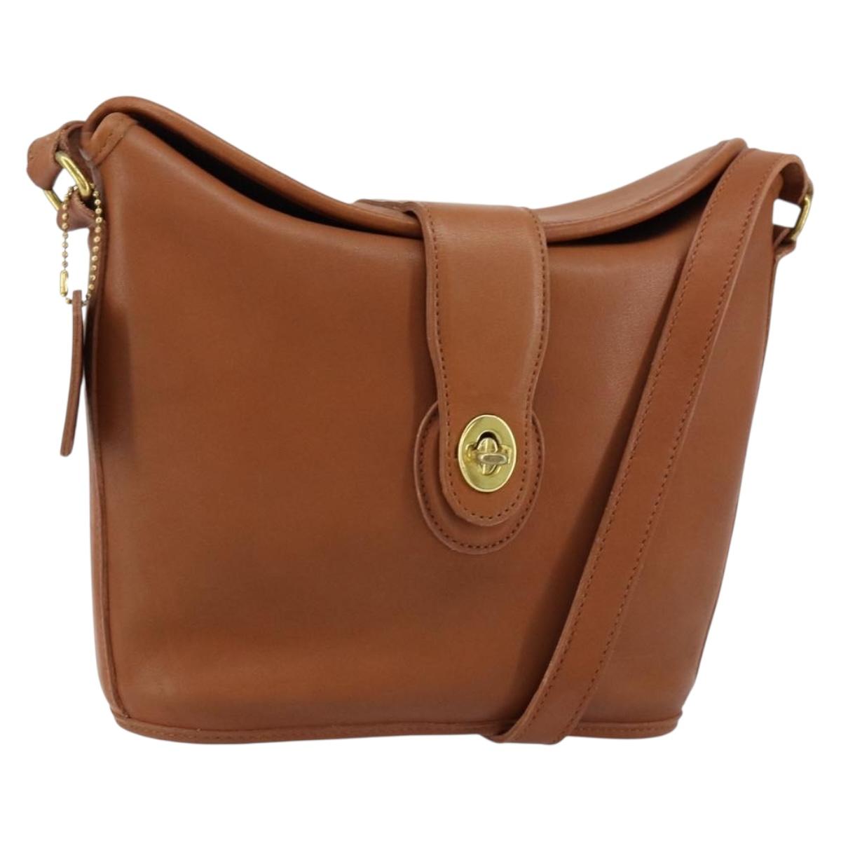 Coach Shoulder Bag Leather Brown Gold Auth am9893