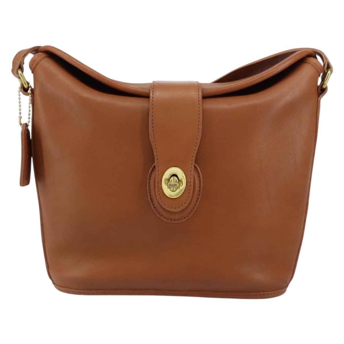 Coach Shoulder Bag Leather Brown Gold Auth am9893