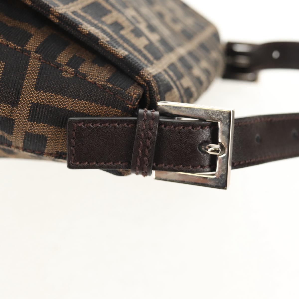 FENDI Zucca Canvas Mamma Baguette Shoulder Bag Black Brown Auth am9894V