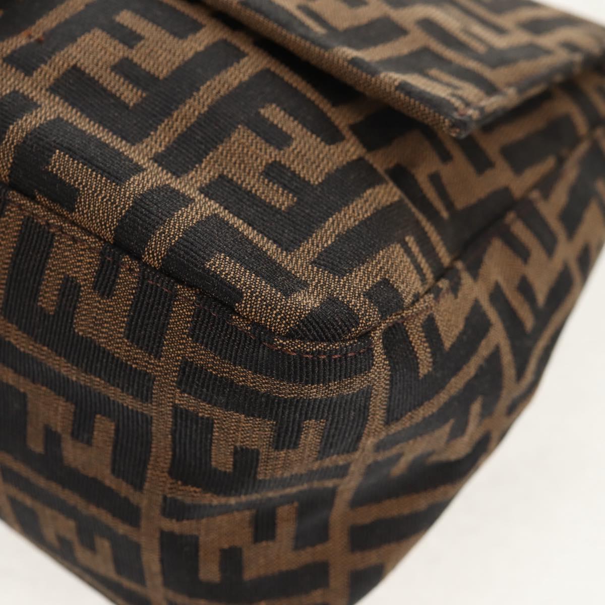 FENDI Zucca Canvas Mamma Baguette Shoulder Bag Black Brown Auth am9894V