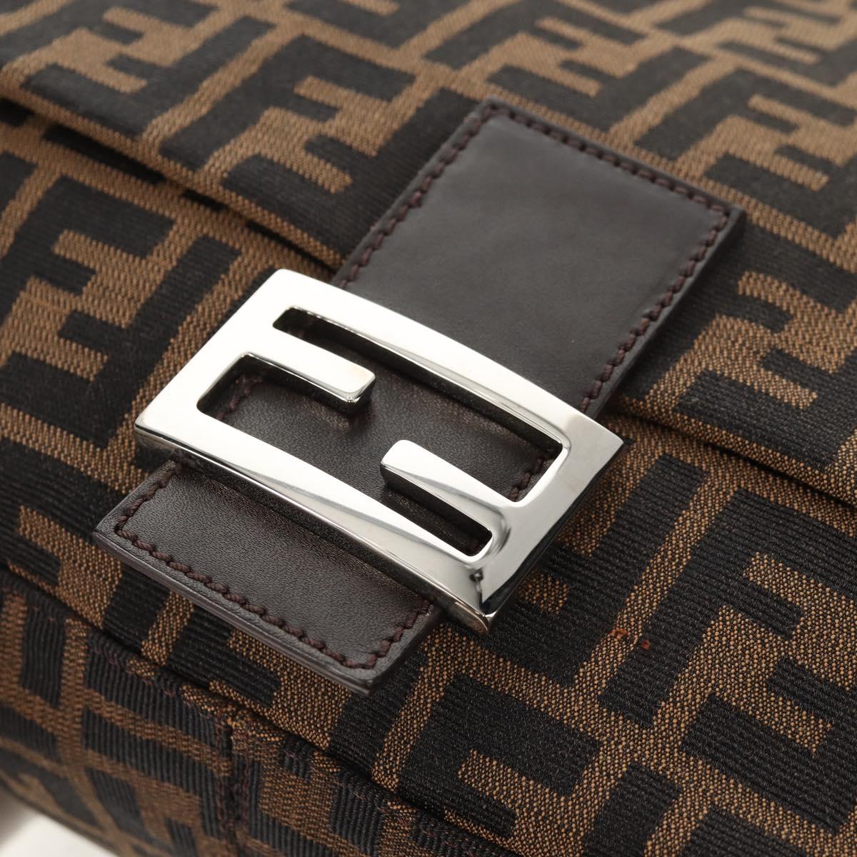 FENDI Zucca Canvas Mamma Baguette Shoulder Bag Black Brown Auth am9894V