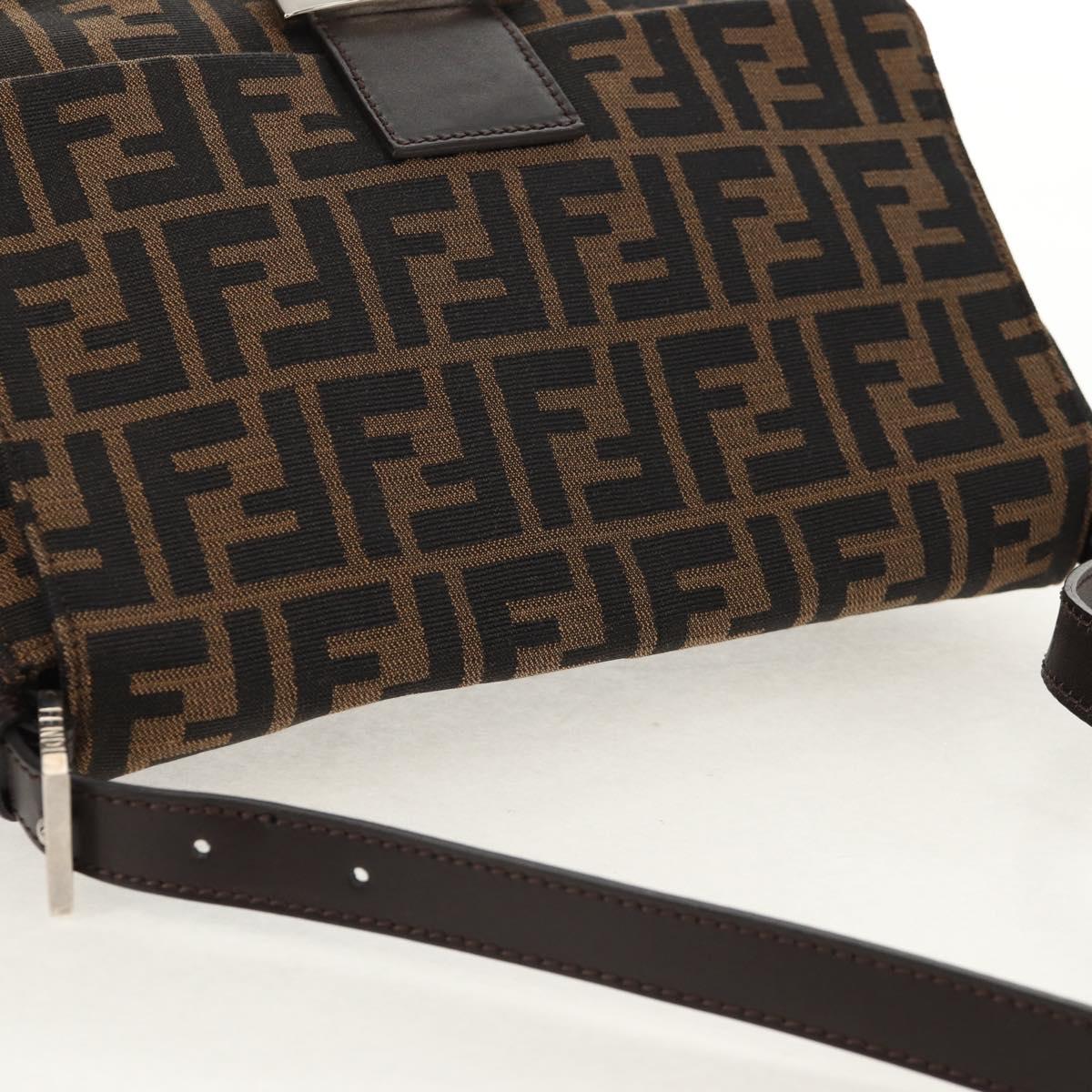 FENDI Zucca Canvas Mamma Baguette Shoulder Bag Black Brown Auth am9894V