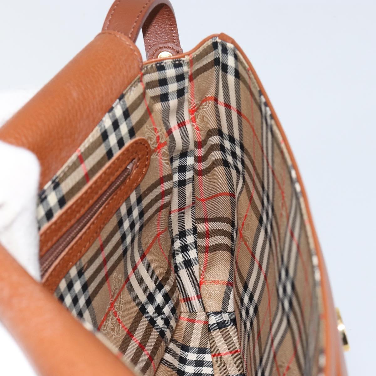 Burberrys Shoulder Bag Leather Gold Brown Auth am9896