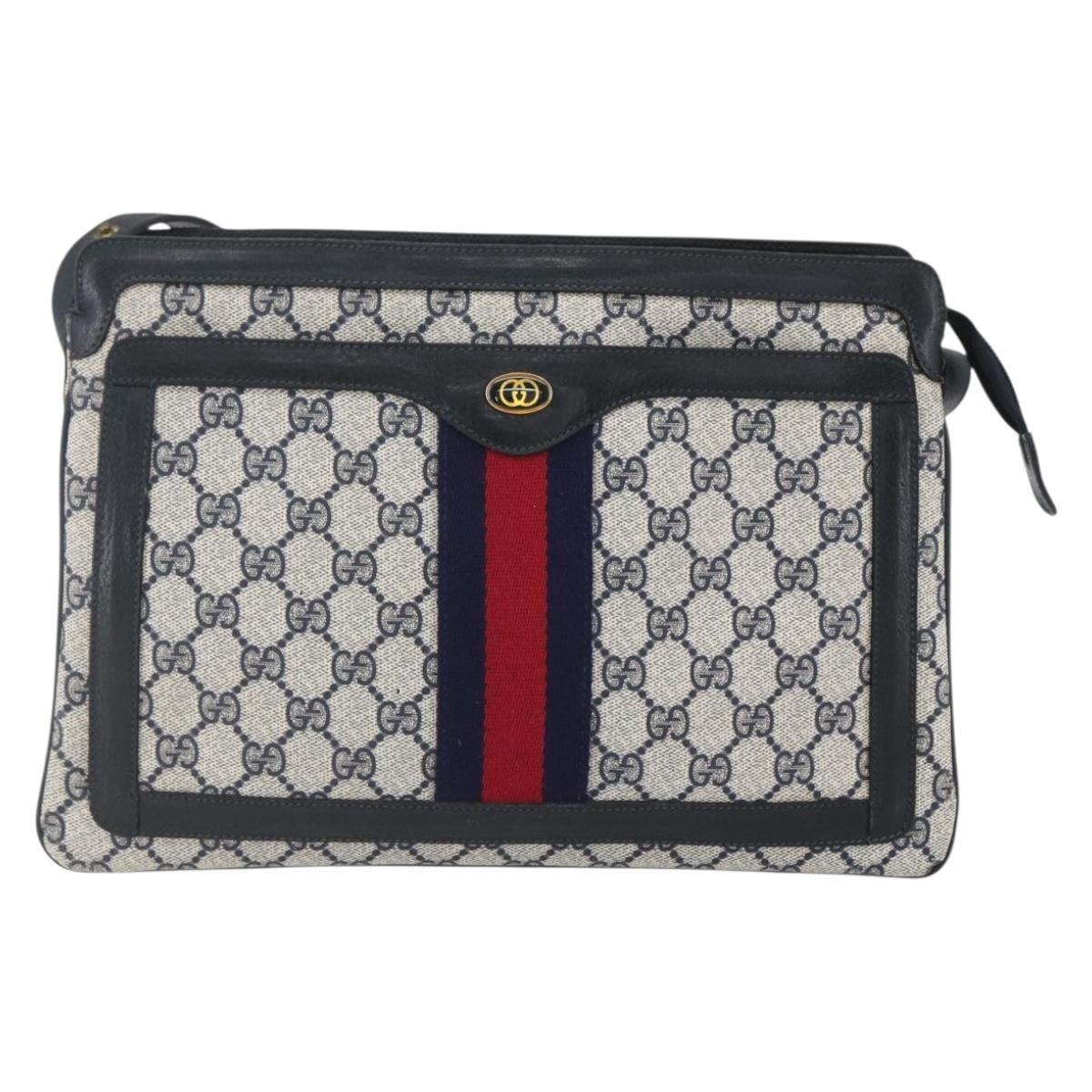 GUCCI GG Supreme Sherry Line Shoulder Bag PVC Red Navy 41 02 013 Auth am9899