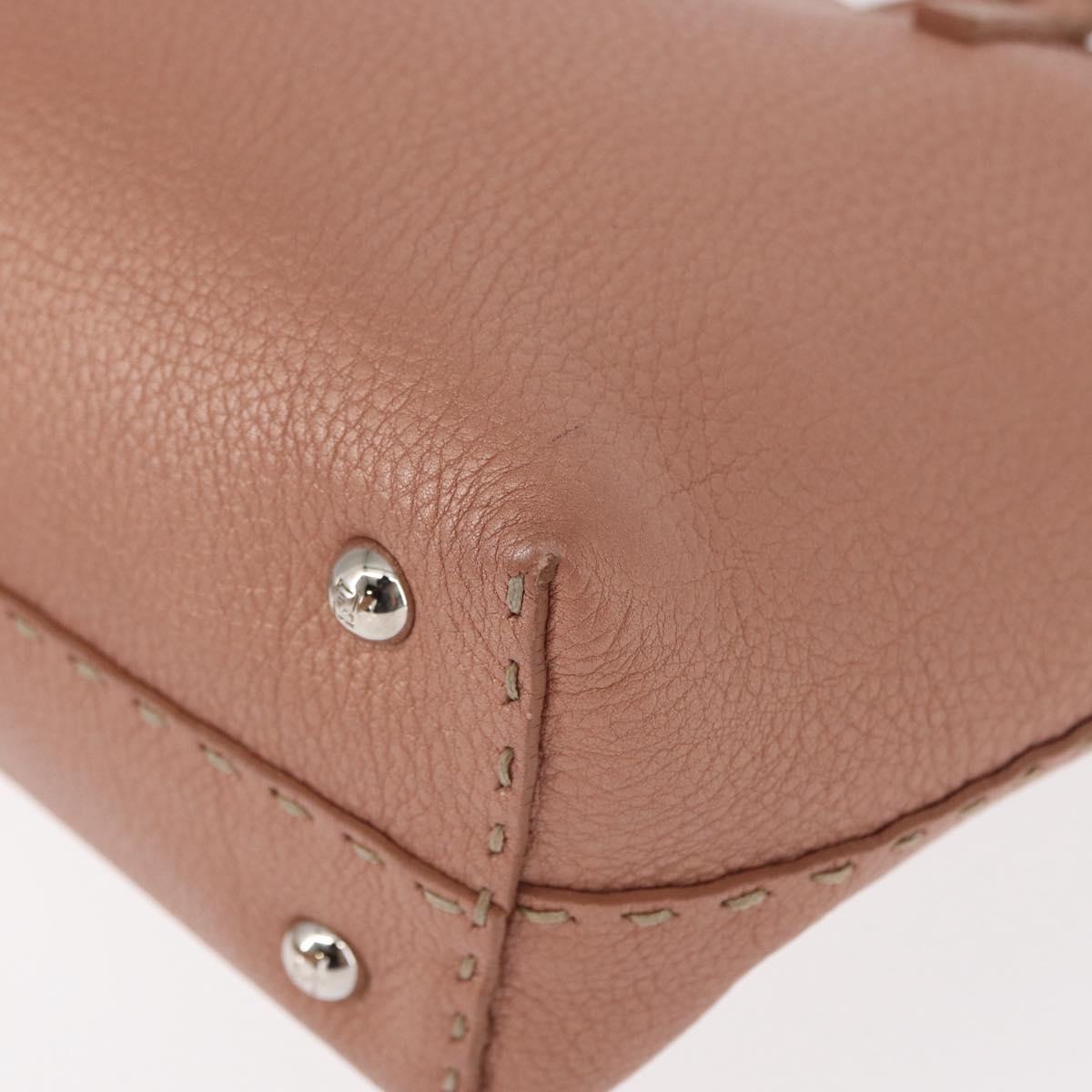 FENDI selleria Mini Tote Bag Leather Beige Silver Auth am9906