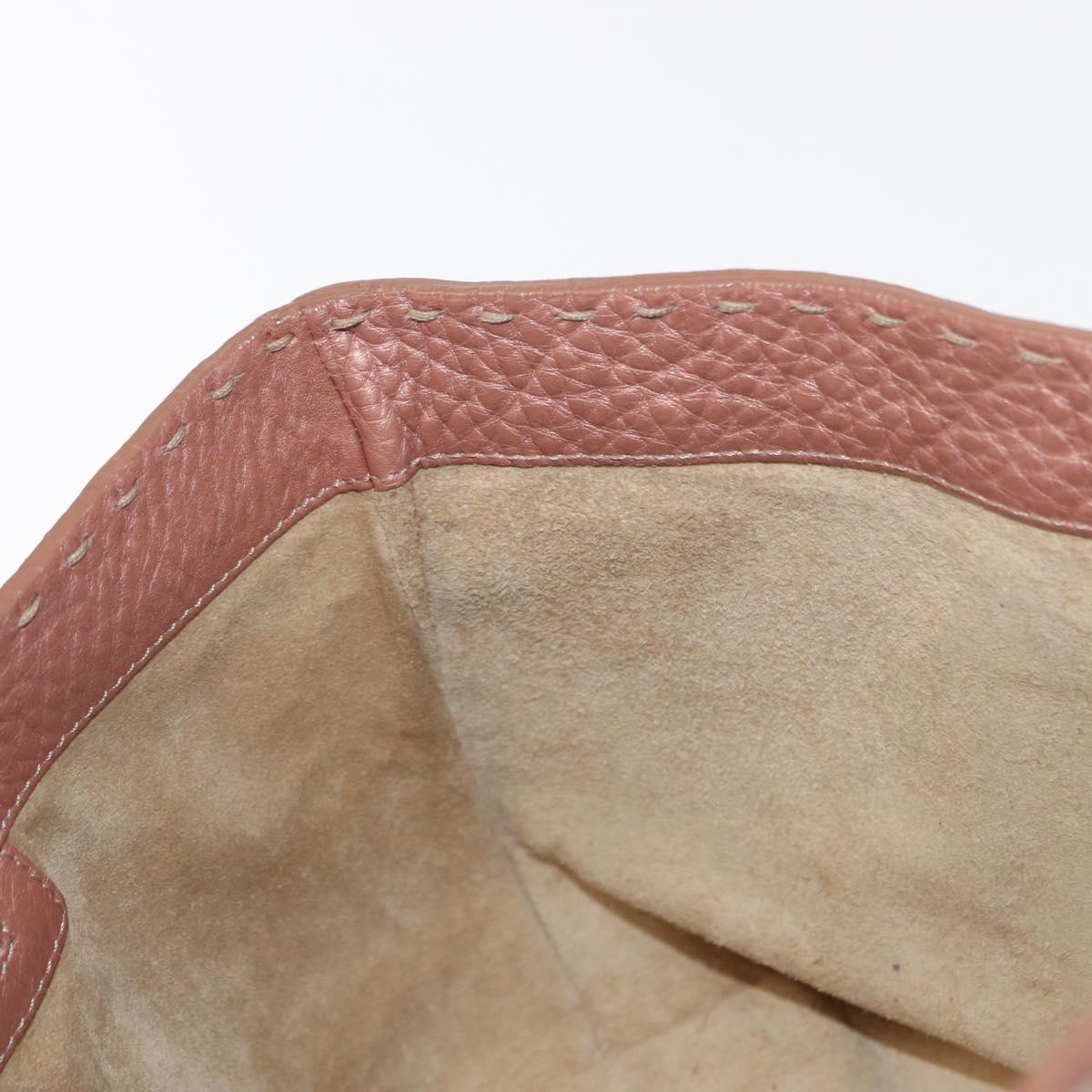 FENDI selleria Mini Tote Bag Leather Beige Silver Auth am9906