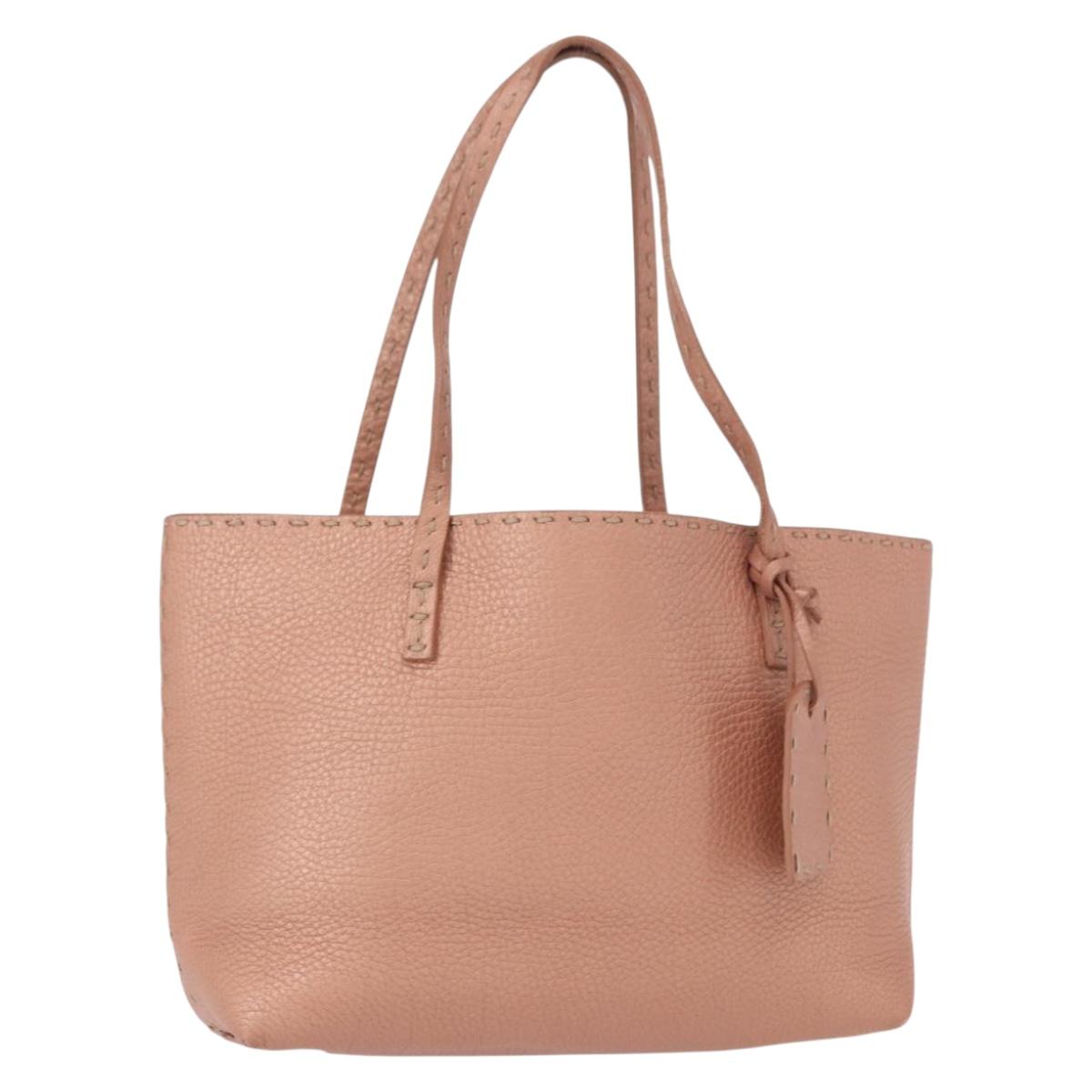 FENDI selleria Mini Tote Bag Leather Beige Silver Auth am9906