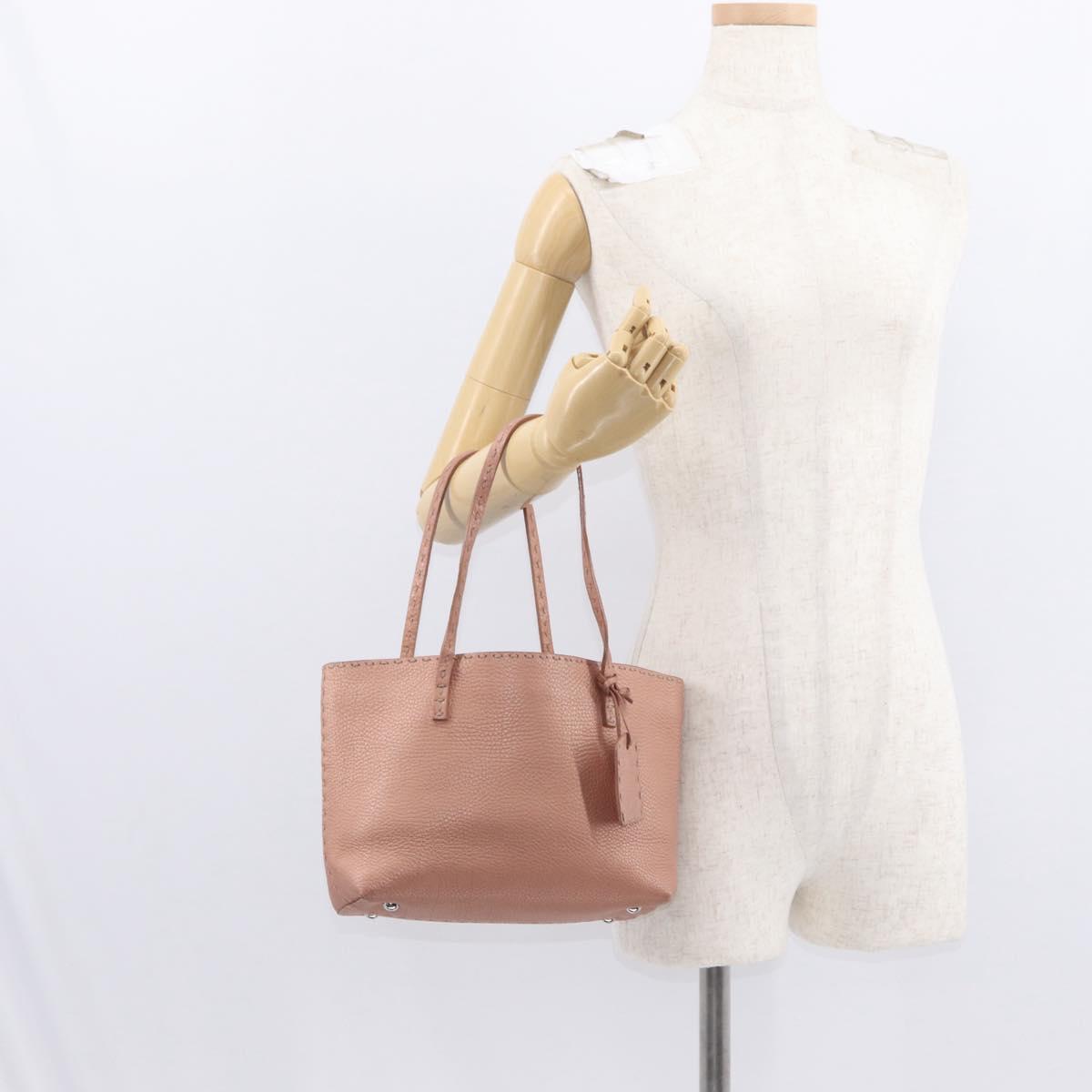 FENDI selleria Mini Tote Bag Leather Beige Silver Auth am9906