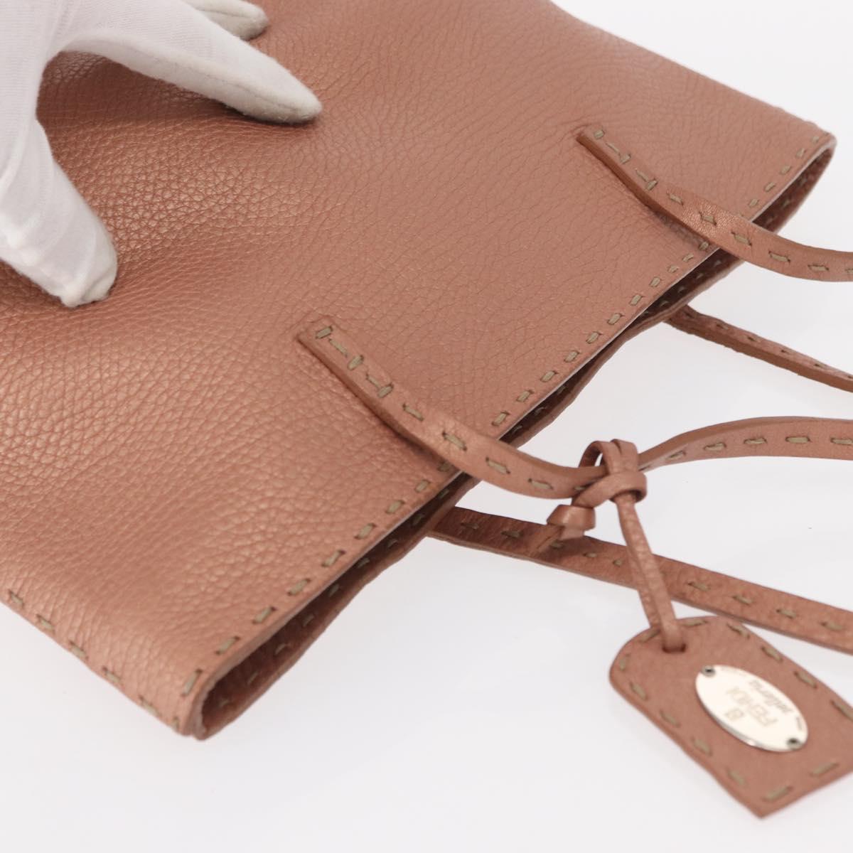 FENDI selleria Mini Tote Bag Leather Beige Silver Auth am9906