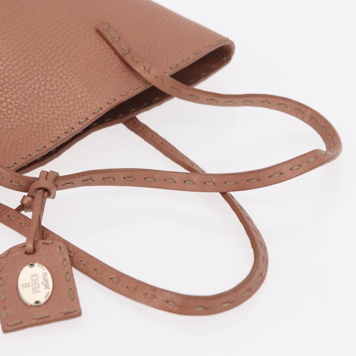 FENDI selleria Mini Tote Bag Leather Beige Silver Auth am9906