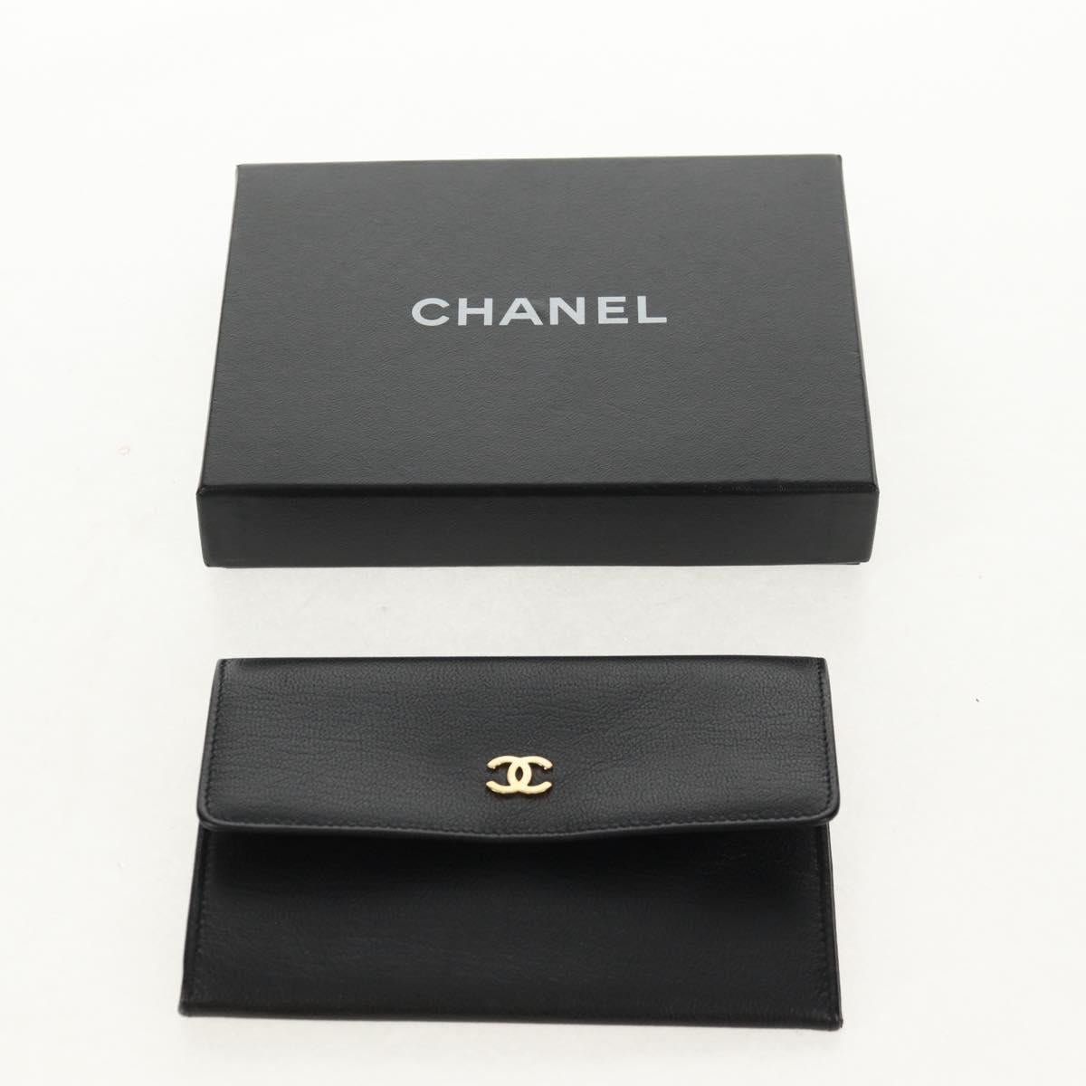 CHANEL Wallet Calf Skin Black Gold CC Auth am9909V