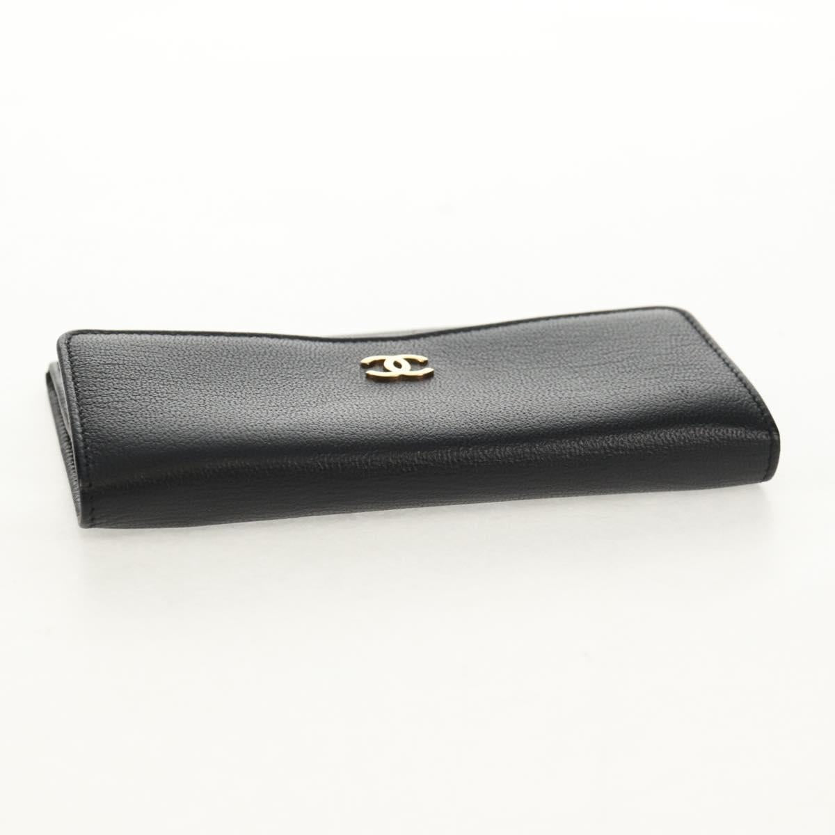 CHANEL Wallet Calf Skin Black Gold CC Auth am9909V