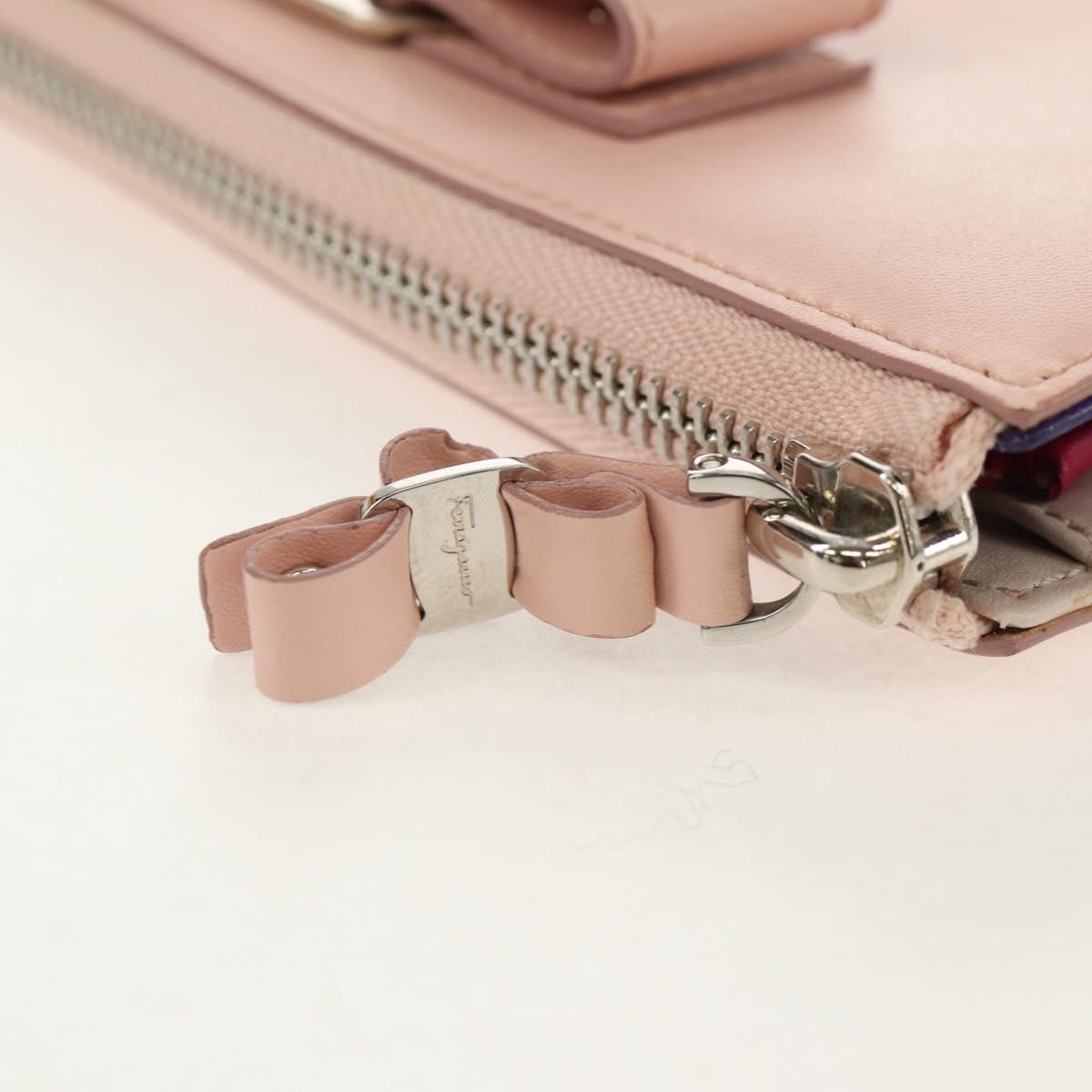 Salvatore Ferragamo Vala Long Wallet Leather Pink Silver Auth am9912V