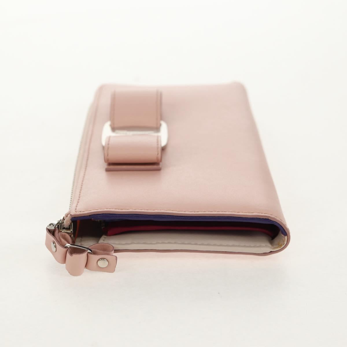 Salvatore Ferragamo Vala Long Wallet Leather Pink Silver Auth am9912V