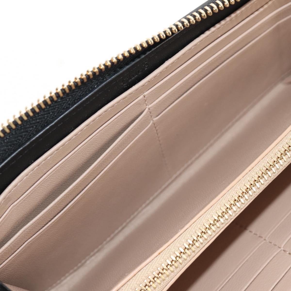 Chloe Long Wallet Leather Black Gold Auth am9913V