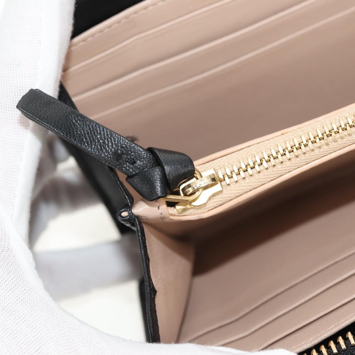 Chloe Long Wallet Leather Black Gold Auth am9913V