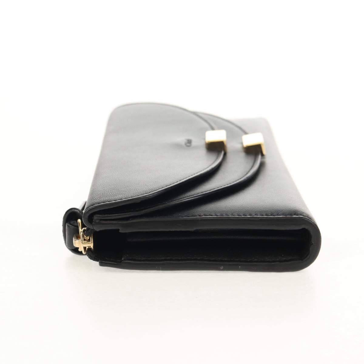 Chloe Long Wallet Leather Black Gold Auth am9913V