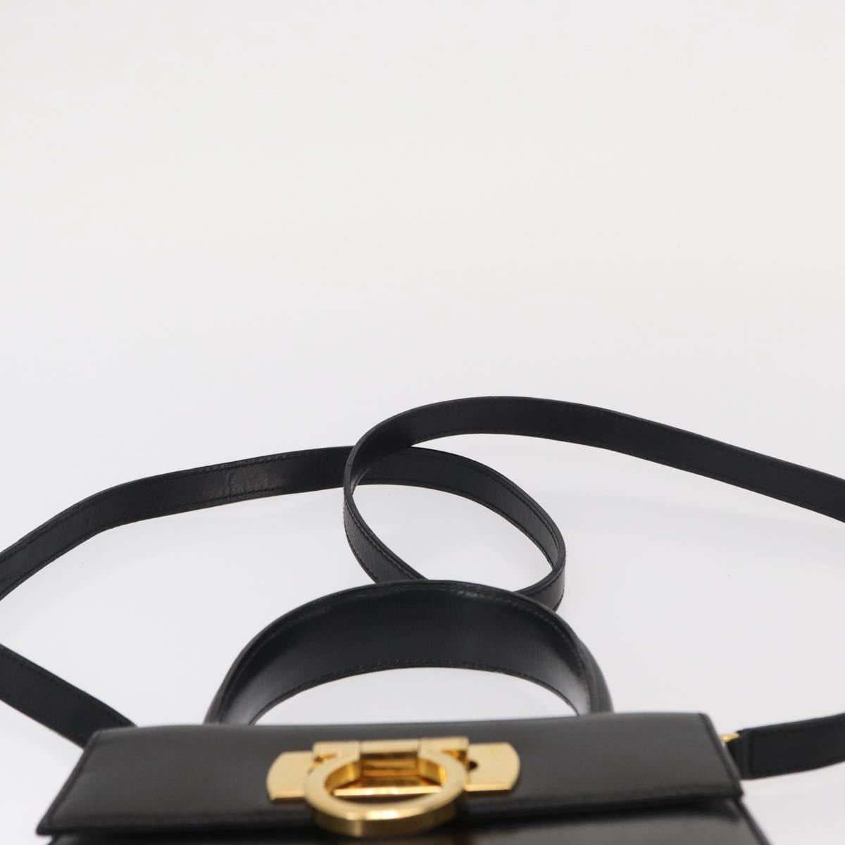 Salvatore Ferragamo Gancini Hand Bag Leather 2way Black Silver Auth am9914