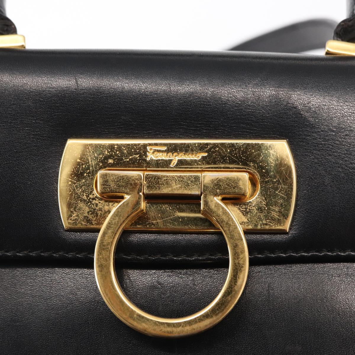 Salvatore Ferragamo Gancini Hand Bag Leather 2way Black Silver Auth am9914